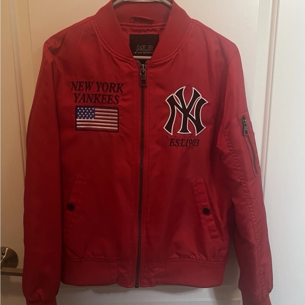 MLB Red Bomber Jacket with NY Yankees Logo